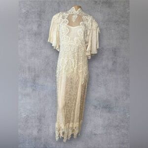 Vintage Ivory Silk Lace Gatsby Dress Size 10